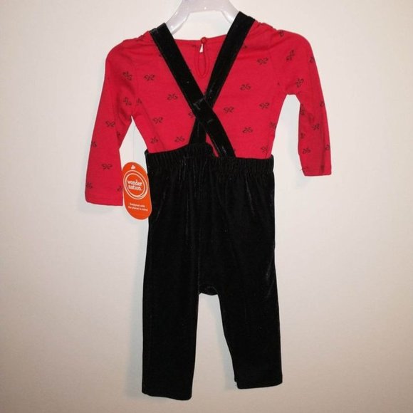 Wonder Nation baby girl 2 pc outfit black romper red onesie size 12 mnth K-047 - Picture 2 of 2